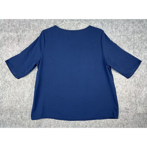 Emery Rose Size 2X Navy Blue Sheer Floral Lace Short Sleeve Top Career - Picture 3 of 6